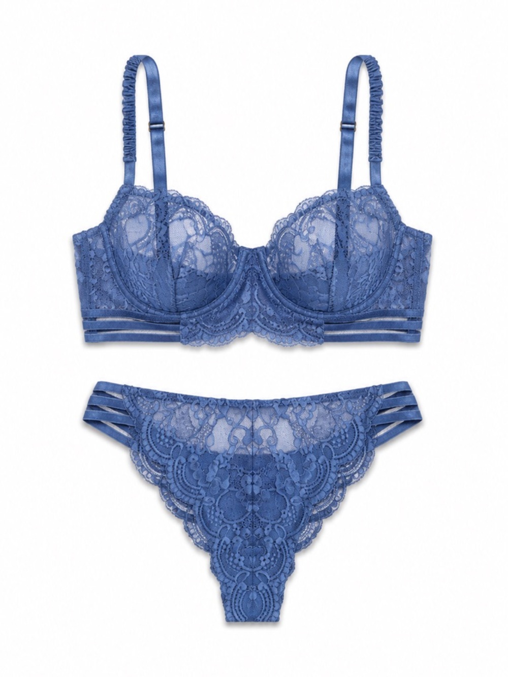 NWT Blue Matching Set, Lace Underwire Bralette (32B) & Thong (XS/S)